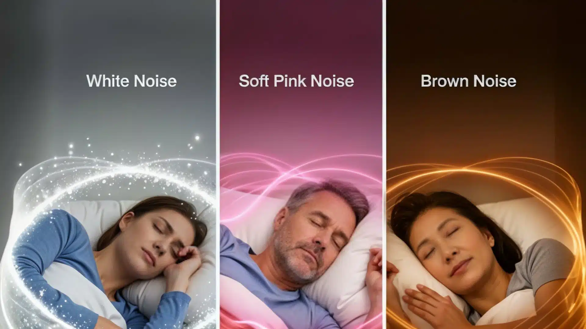 People sleeping with white, pink, and brown noise effects